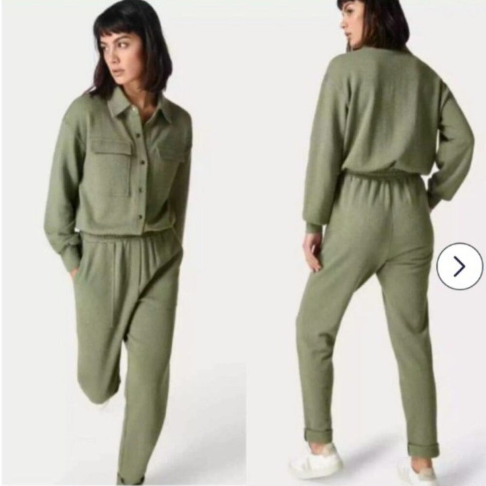 NWT Sweaty Betty Womens L Up Boilersuit Green Gorpcore Granola Cottagecore Retro